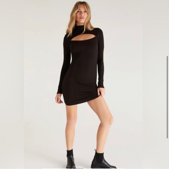 Z Supply Pandora Rib Cut Out Mini Dress Black Small - Picture 1 of 11